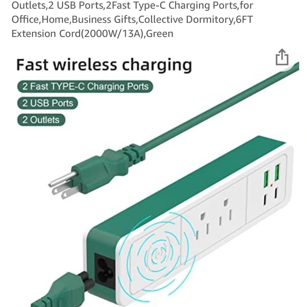 Sharoher Power Strip with 10W Fast Wireless Charging,2 Outlets,2 USB Ports